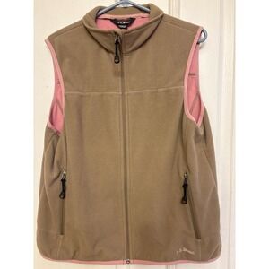 L.L. Bean Polartec Fleece Vest Womens Large Tan Pink Full Zip 0AFX5